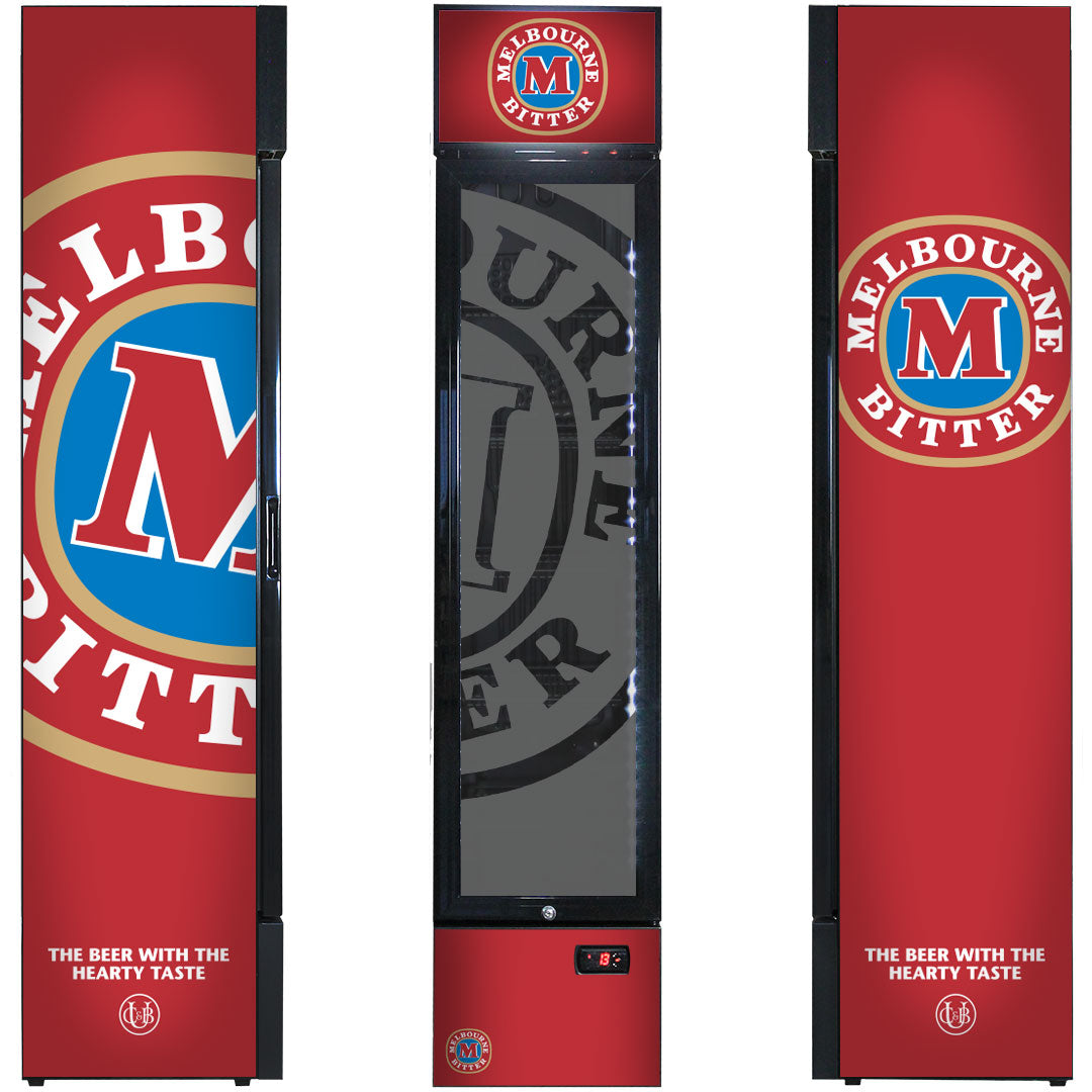 Melbourne Bitter Branded Skinny Upright Bar Fridge - Model SS-P160-MB