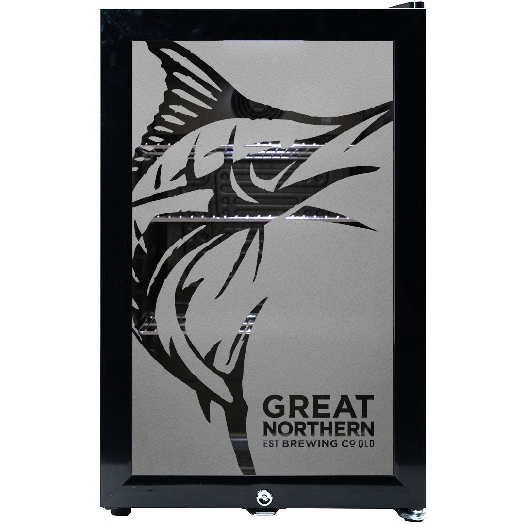 Great Northern Original Branded Glass Door Bar Fridge With Cool Frosted Door Logo - Model SC70-B-GNBC-ORIG