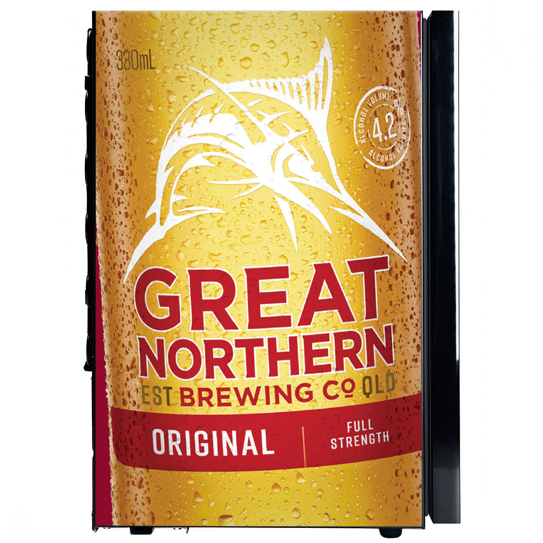 Great Northern Original Branded Glass Door Bar Fridge With Cool Frosted Door Logo - Model SC70-B-GNBC-ORIG