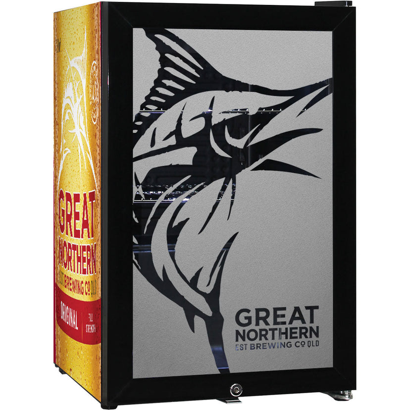 Great Northern Original Branded Glass Door Bar Fridge With Cool Frosted Door Logo - Model SC70-B-GNBC-ORIG