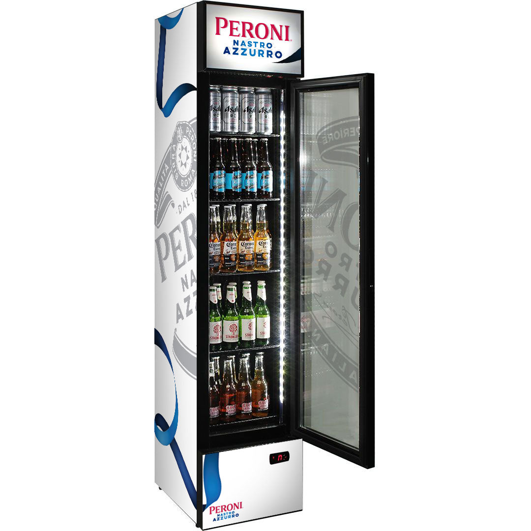 Peroni Branded Skinny Upright Bar Fridge – Model SS-P160-PERONI-V2 – 160 Litres