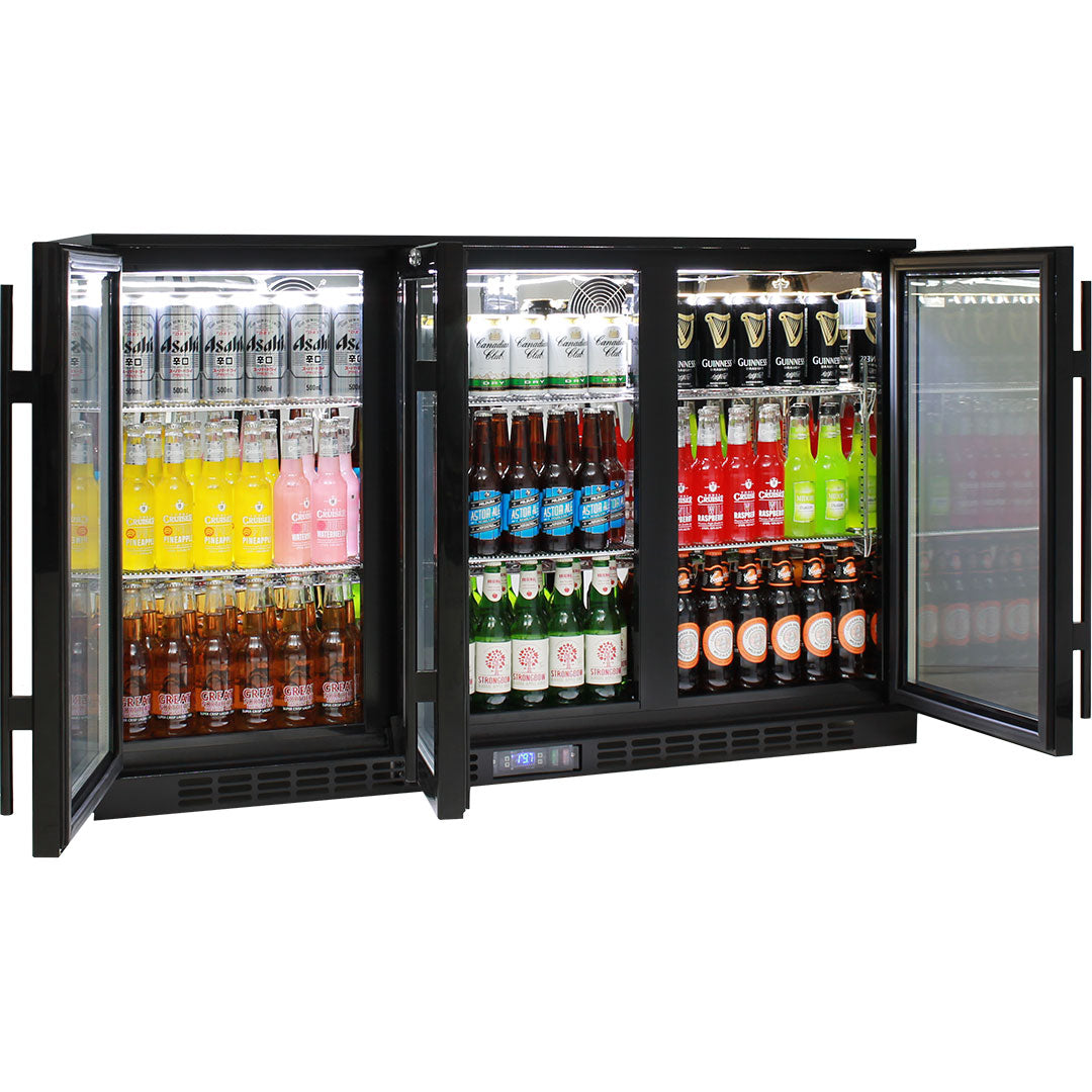 Rhino SG3H-B - Commercial Glass 3 Door Under Bench Bar Fridge Energy Efficient With LG Compressor