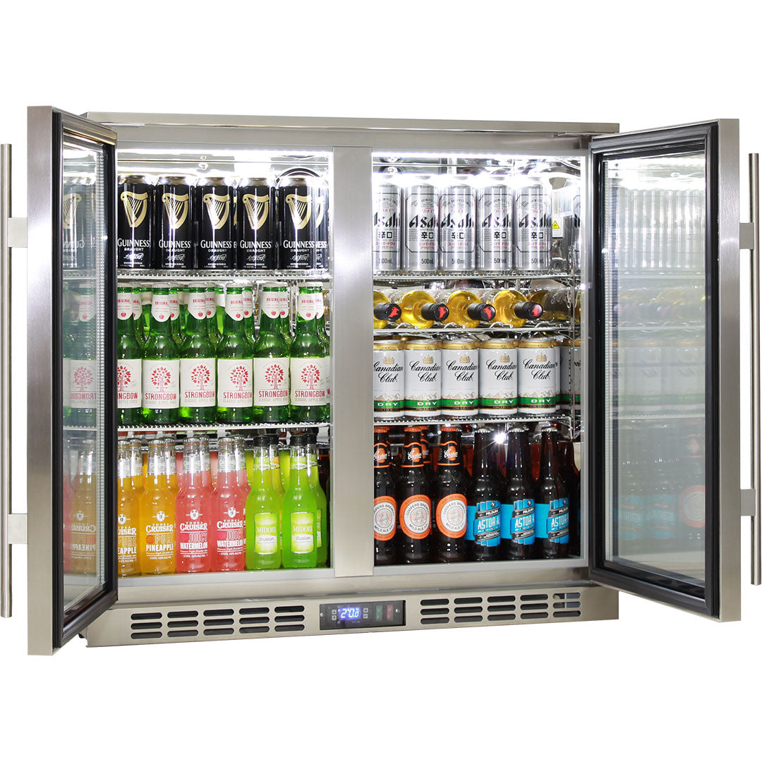 Rhino SG2H-HD - Stainless Steel 2 Door Heated Glass Bar Fridge