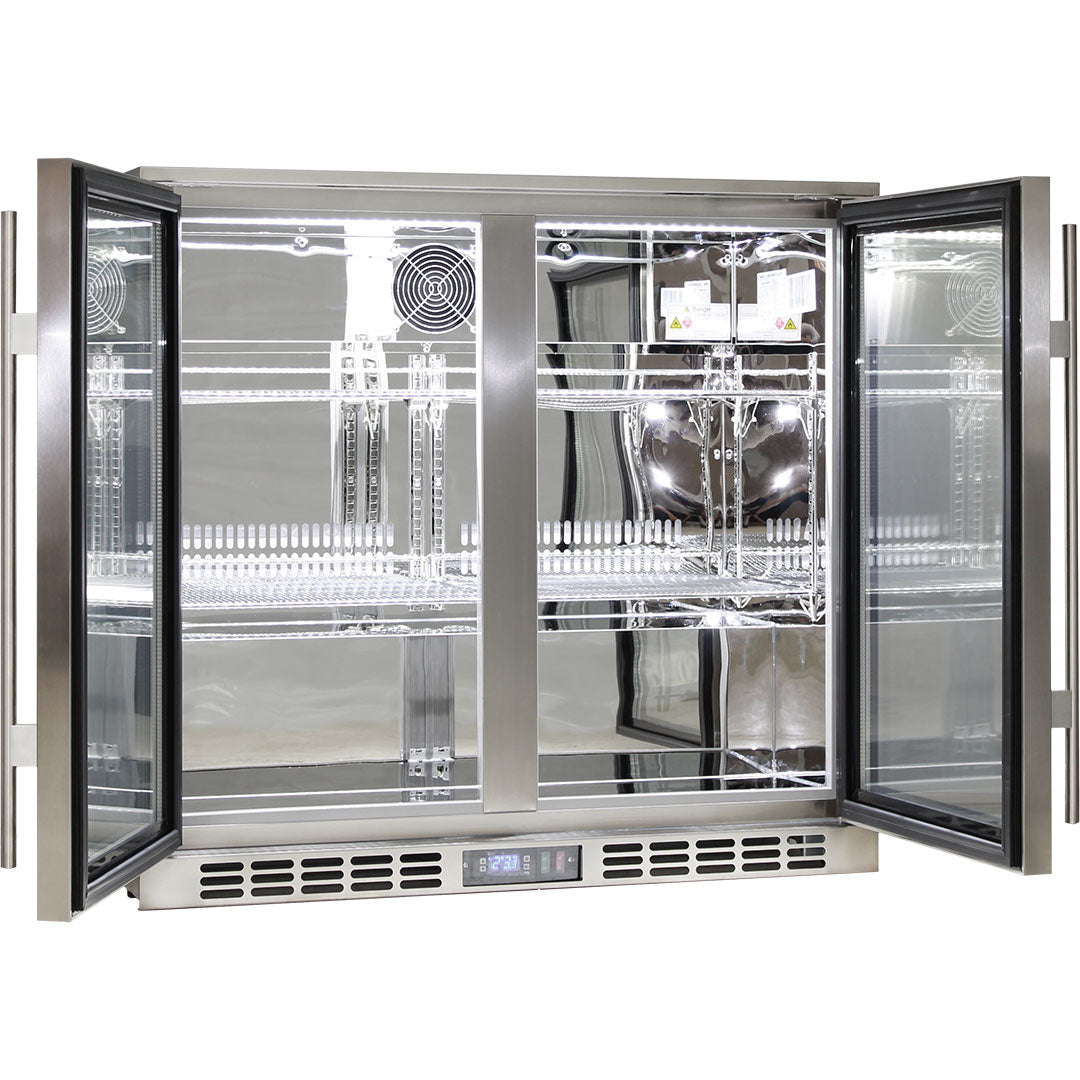 Rhino SG2H-HD - Stainless Steel 2 Door Heated Glass Bar Fridge