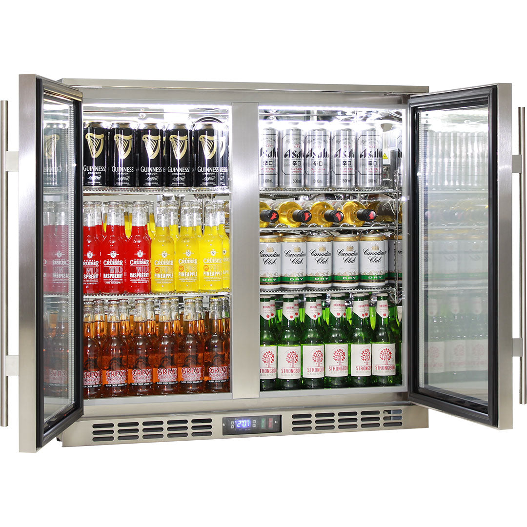 Rhino SG2H-HD - Stainless Steel 2 Door Heated Glass Bar Fridge