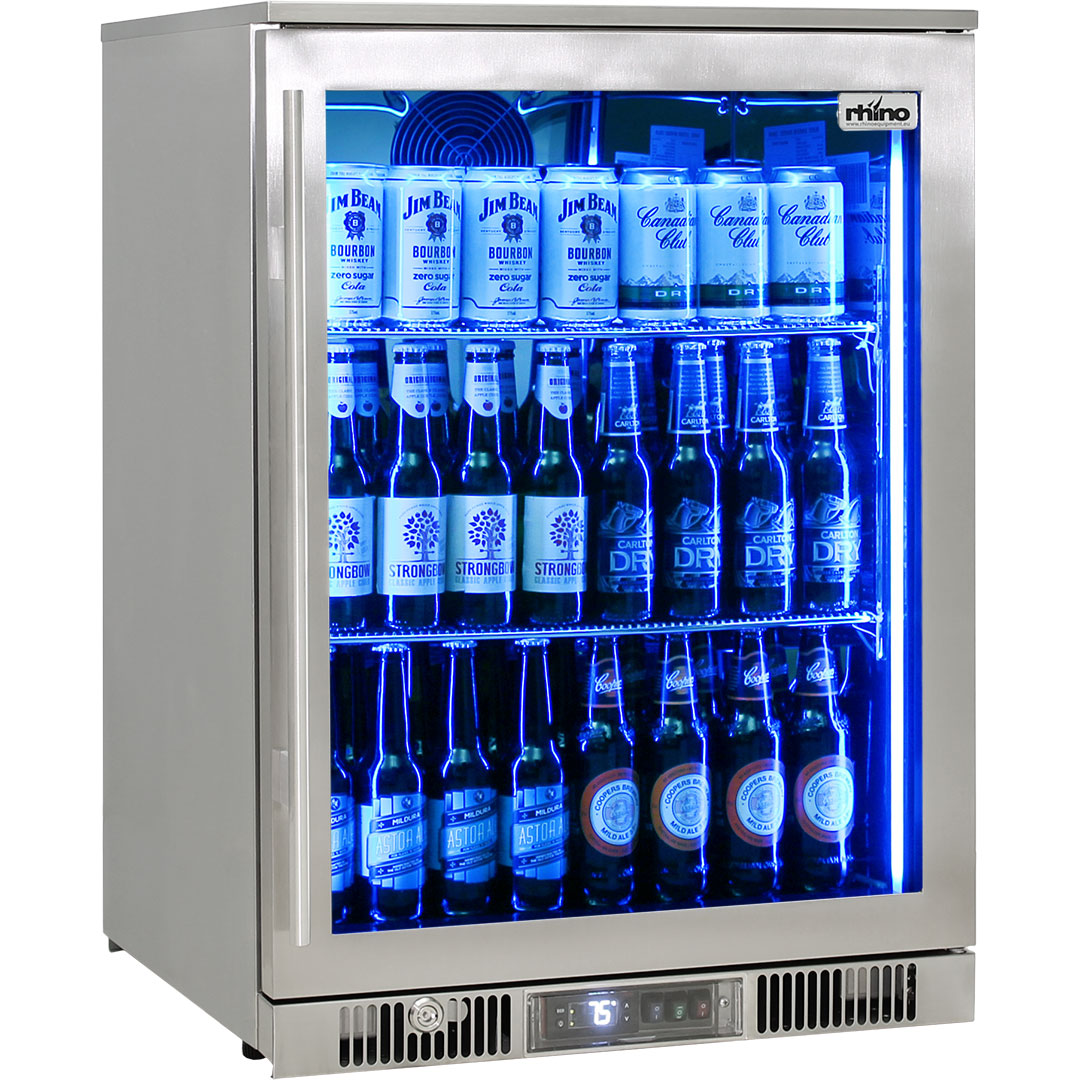 Rhino ENV1R-SS - Outdoor 1 Door Bar Fridge Coldest Beer 43ºC+ Best Alfresco 316 Stainless Quiet With No Condensation