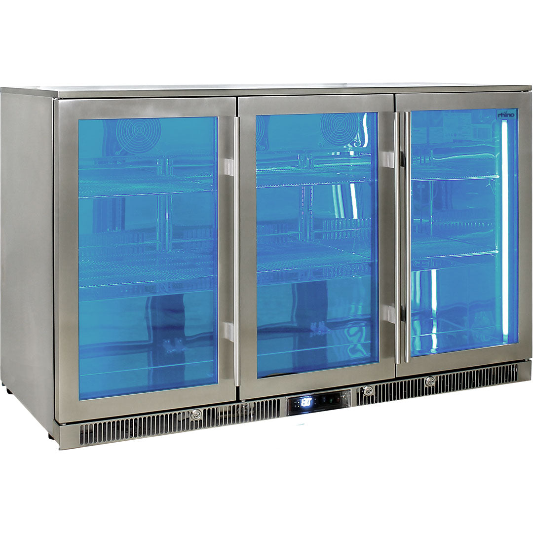 Rhino ENV3H-SS - Best Outdoor 3 Door Bar Fridge - 316 Marine Grade Stainless - 388 Litres - King’s Choice Winner