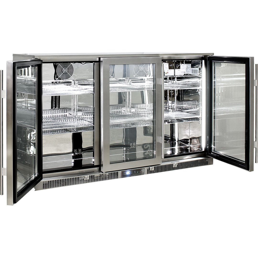 Rhino ENV3H-SS - Best Outdoor 3 Door Bar Fridge - 316 Marine Grade Stainless - 388 Litres - King’s Choice Winner
