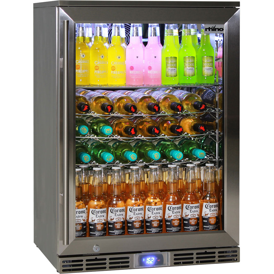 Rhino GSP1H-840-SS – 129L Stainless Steel Glass Door Bar Fridge - Right Hinge