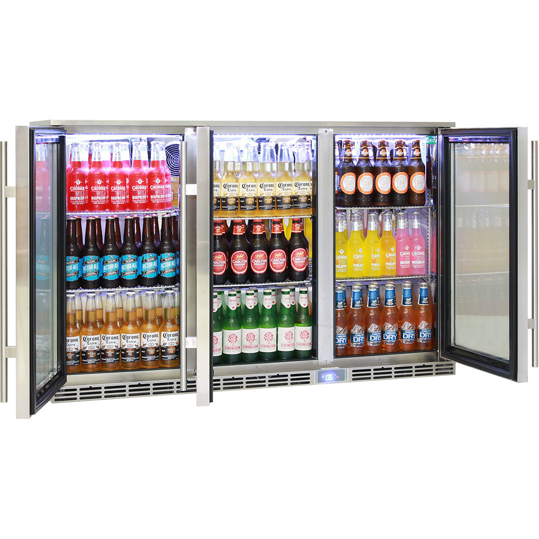 Rhino GSP3H-SS - Glass 3 Door Alfresco Outdoor Bar Fridge All Stainless Energy Efficient Alfresco 330L