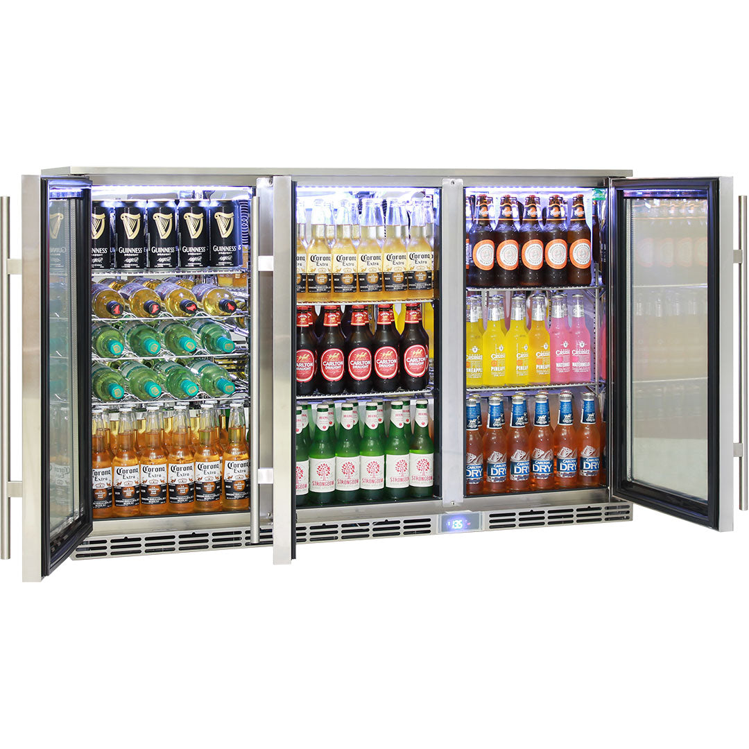 Rhino GSP3H-SS - Glass 3 Door Alfresco Outdoor Bar Fridge All Stainless Energy Efficient Alfresco 330L