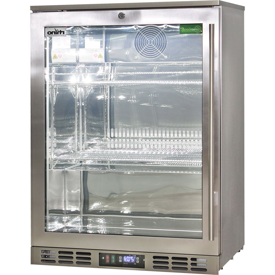 Rhino SG1L-HDQ - Stainless Steel Quiet 1 Heated Glass Door Bar Fridge With Low Energy Consumption - Left Hinged