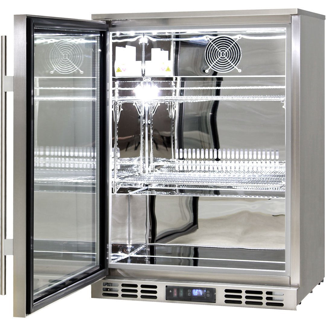 Rhino SG1L-HD - Stainless Steel 1 Heated Glass Door Bar Fridge With Low Energy Consumption - Left Hinged