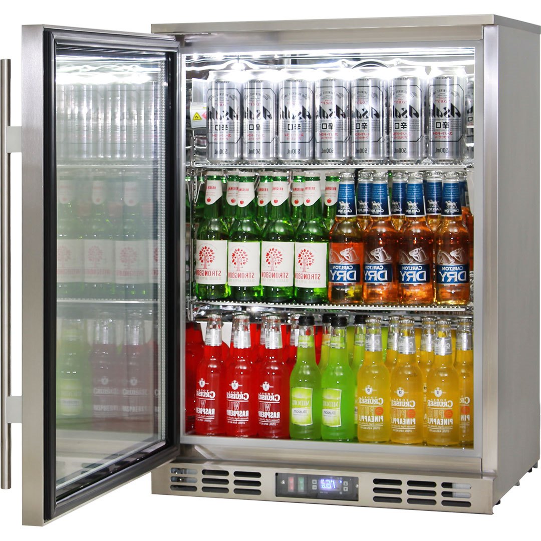 Rhino SG1L-HDQ - Stainless Steel Quiet 1 Heated Glass Door Bar Fridge With Low Energy Consumption - Left Hinged