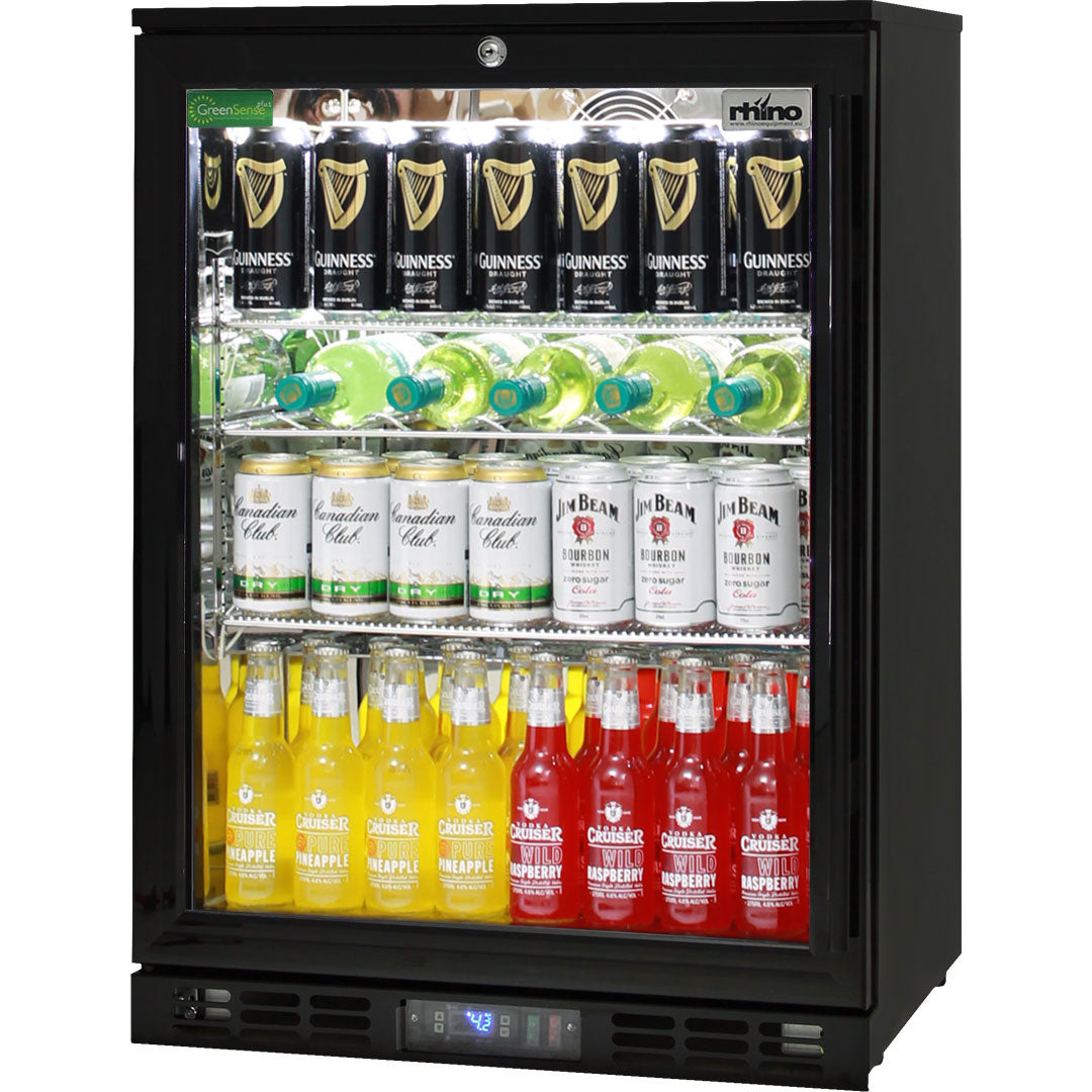 Rhino SG1L-BQ - Black Quiet Commercial Glass 1 Door Bar Fridge With Brand Parts And Low Energy Consumption