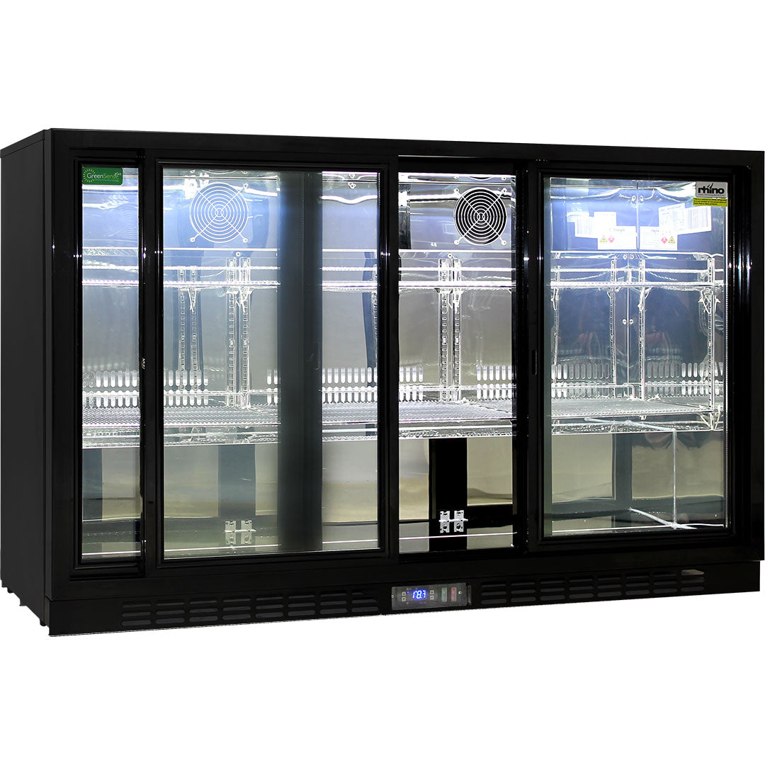 Rhino SG3S-B - Commercial Under Bench 3 Sliding Doors Alfresco Glass Door Fridge With LG Compressor