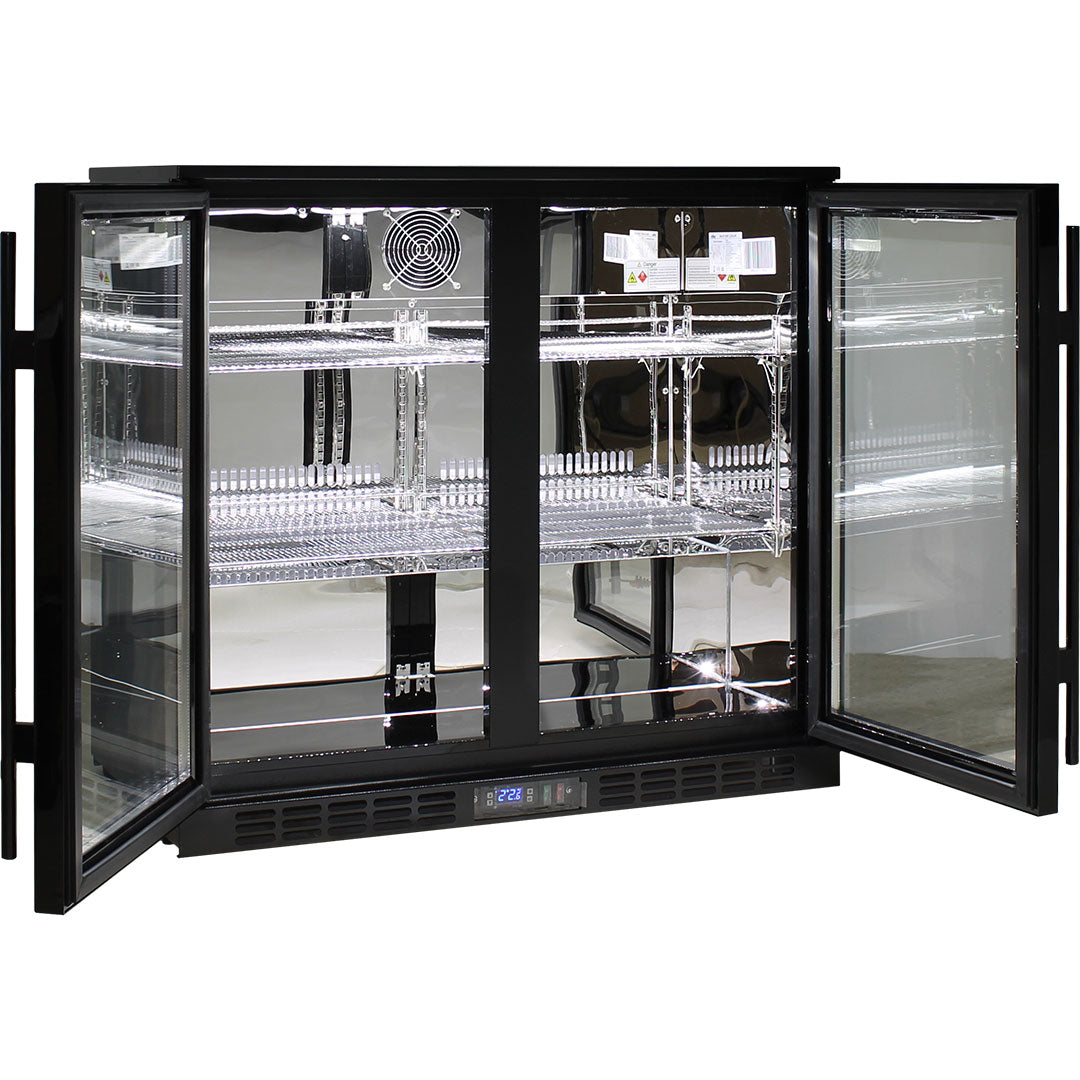 Rhino SG2H-B - Commercial Under Bench Black Glass Double Door Bar Fridge Energy Efficient