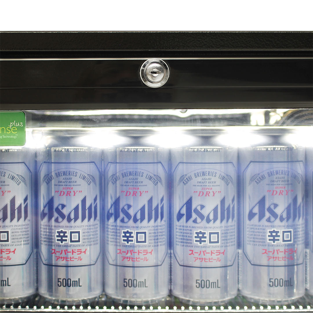 Rhino SG2H-BQ - Commercial Under Bench Quiet Running Black Glass Double Door Bar Fridge Energy Efficient