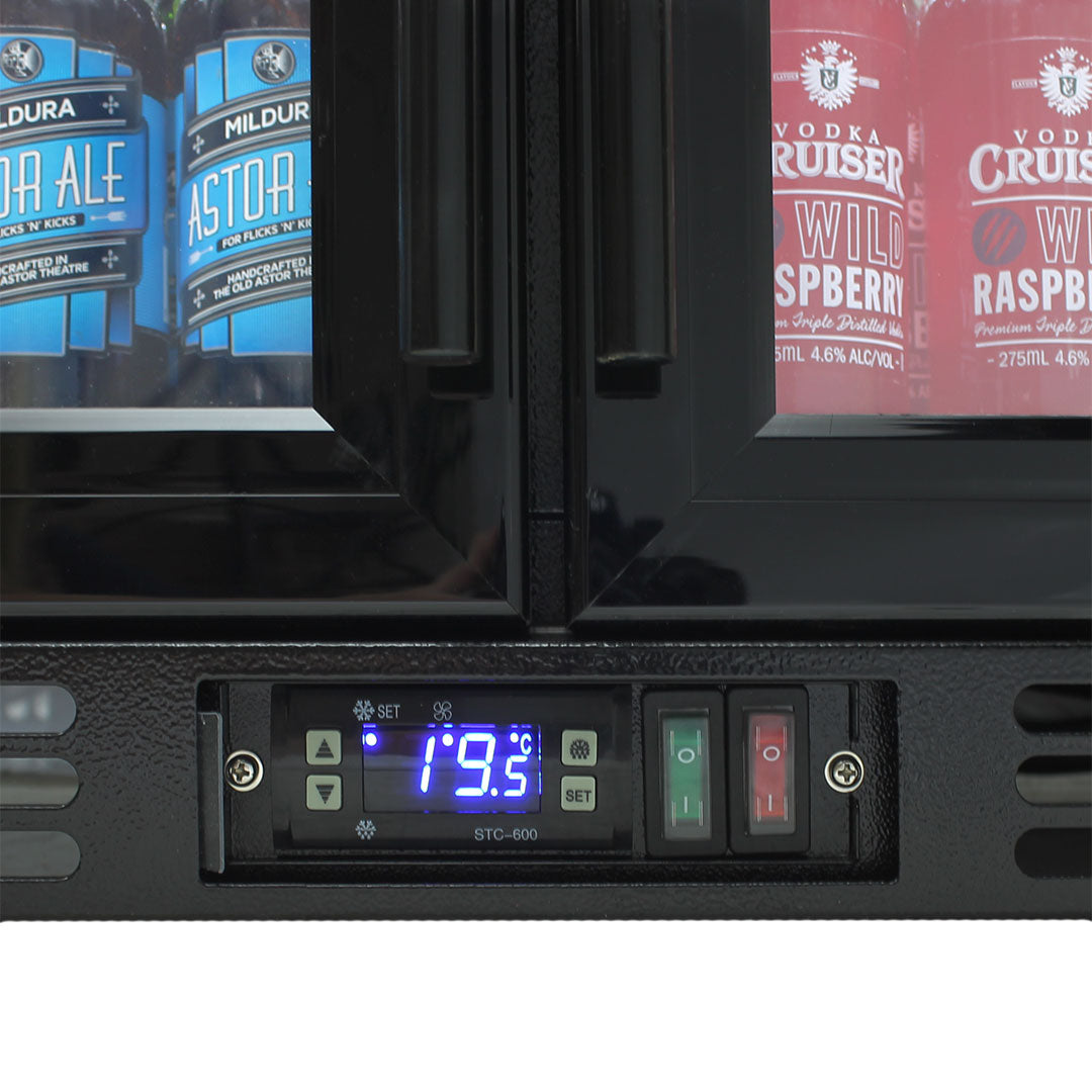 Rhino SG2H-BQ - Black 2 Door Glass Bar Fridge - Quiet Operation