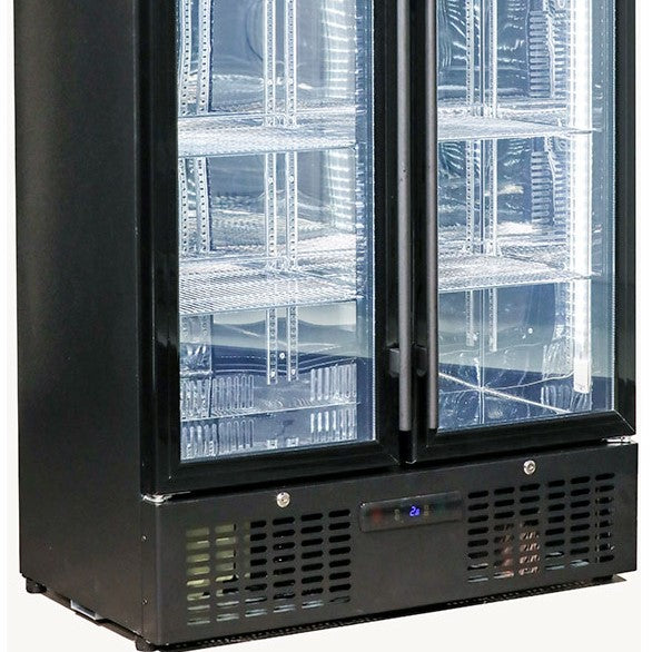Rhino SGT2-BS - 2 Door Black Commercial Upright Triple Glass Door Bar Fridge Ultra Energy Efficient