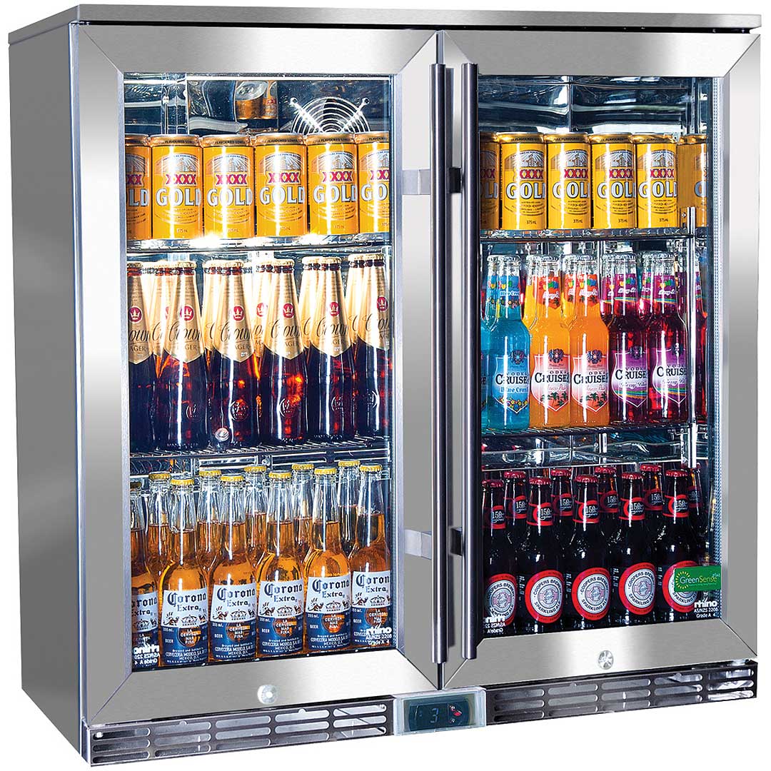 Rhino GSP2H-SS - Alfresco Glass Twin Door Bar Refrigerator With Outdoor IP34 Rating with LOW E Glass
