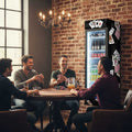Branded Upright Quiet Running Black Glass Door Bar Fridge, with 'Joker' Playing Card Design - Model SC372B-JOKER lifestyle image