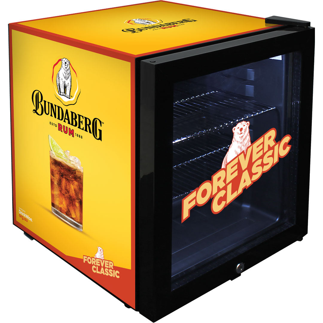 Official Bundy Rum branded Glass Door Mini Fridge With a Lock - CHOOSE FROM 6 DESIGNS - Model SC50AB-Bundy1
