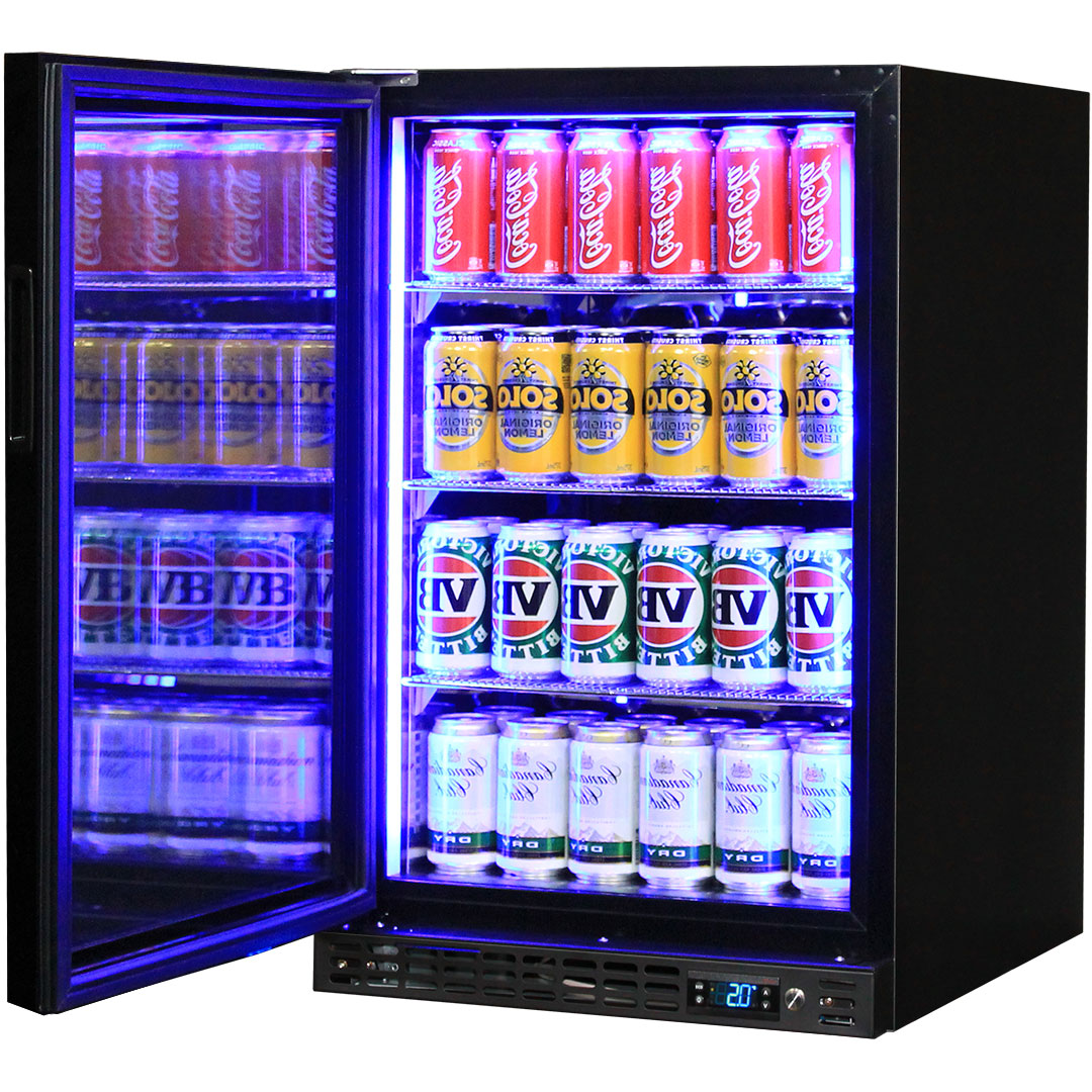 Schmick SK116L-B - Black Quiet Running Front Venting Under Bench Glass Door Bar Fridge