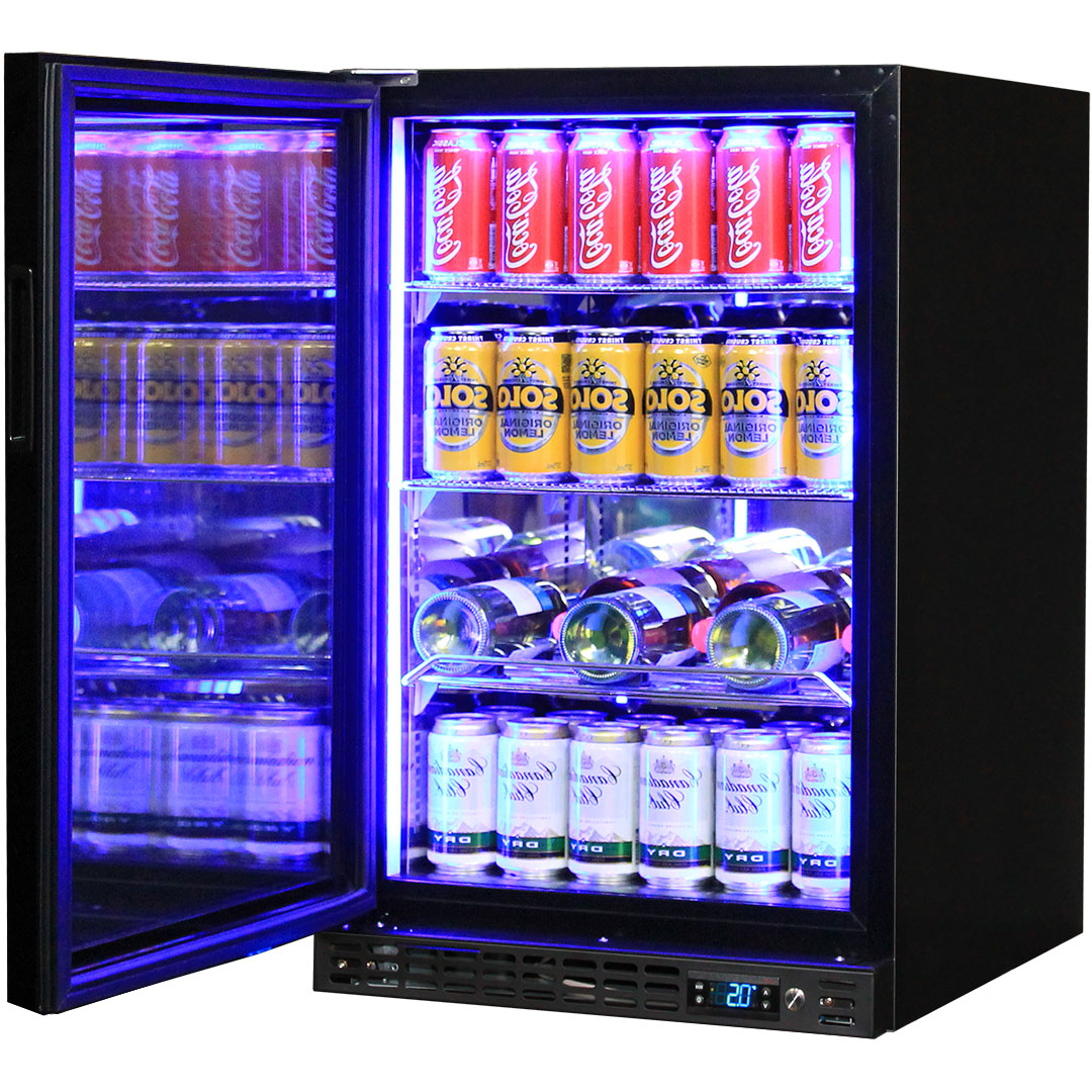 Schmick SK116L-B - Black Quiet Running Front Venting Under Bench Glass Door Bar Fridge