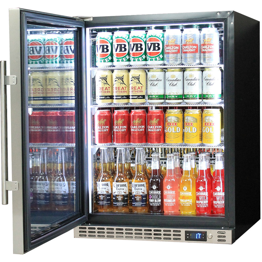 Schmick SK156L-SS - Quiet Running Front Venting Under Bench Triple Glazed Glass Door Bar Fridge