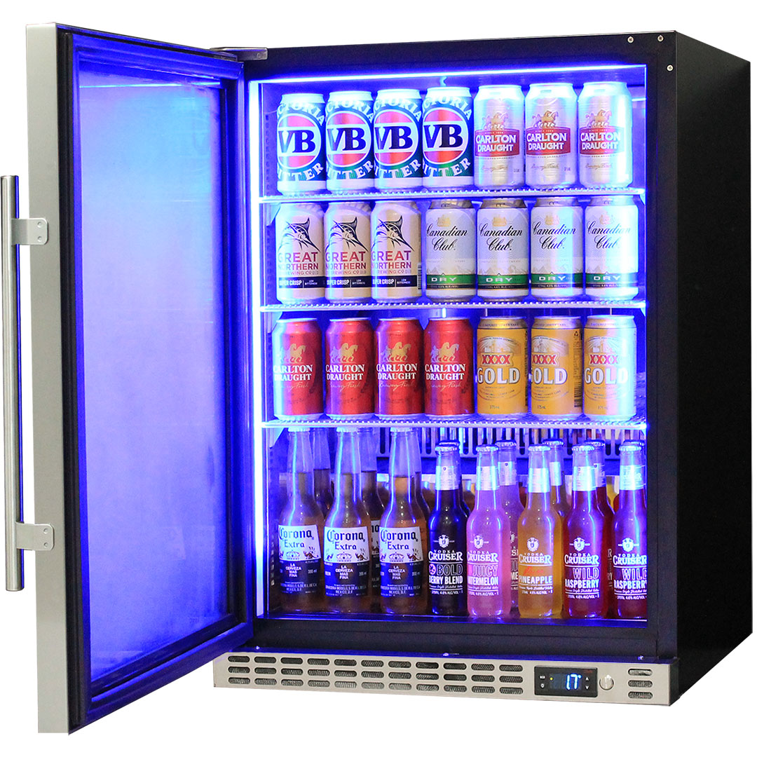 Schmick SK156L-SS - Quiet Running Front Venting Under Bench Triple Glazed Glass Door Bar Fridge