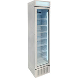 Schmick SK160W 160L white skinny upright glass door bar fridge with lock and LED light box