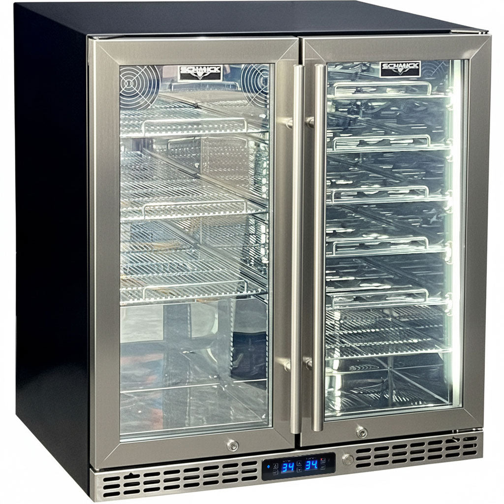 Schmick Under Bench  Beer And Wine Dual Zone Stainless Steel Heated Glass Bar Fridge - Model SK198D-HD