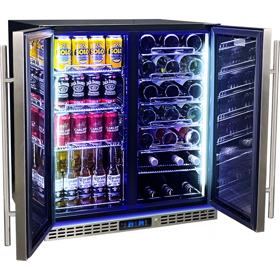 Schmick Under Bench  Beer And Wine Dual Zone Stainless Steel Heated Glass Bar Fridge - Model SK198D-HD