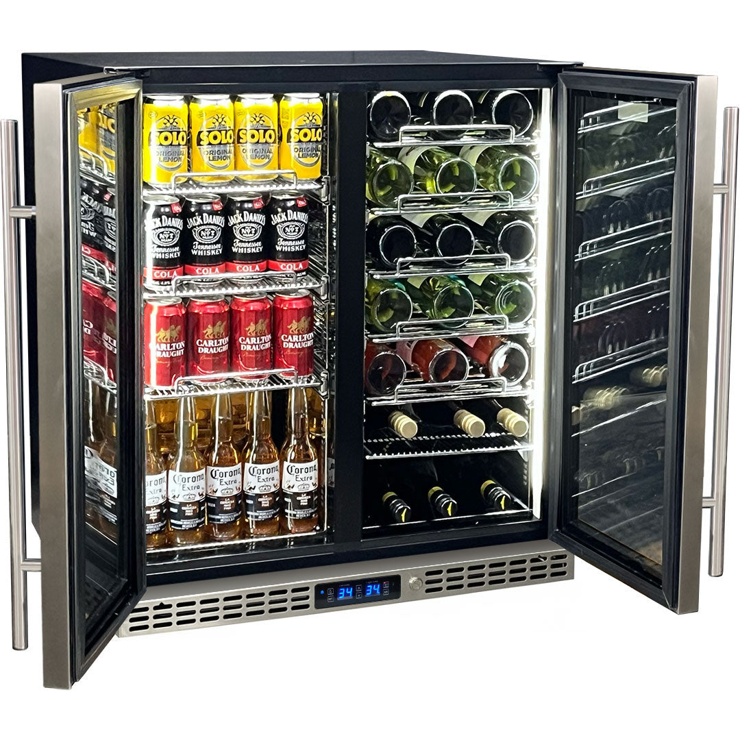 Schmick Under Bench  Beer And Wine Dual Zone Stainless Steel Heated Glass Bar Fridge - Model SK198D-HD