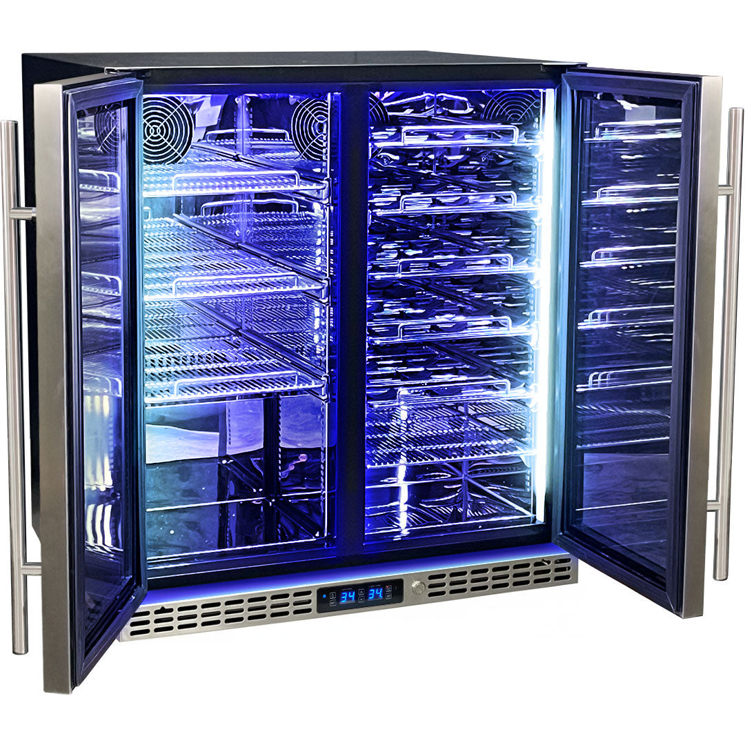 Schmick Under Bench  Beer And Wine Dual Zone Stainless Steel Heated Glass Bar Fridge - Model SK198D-HD