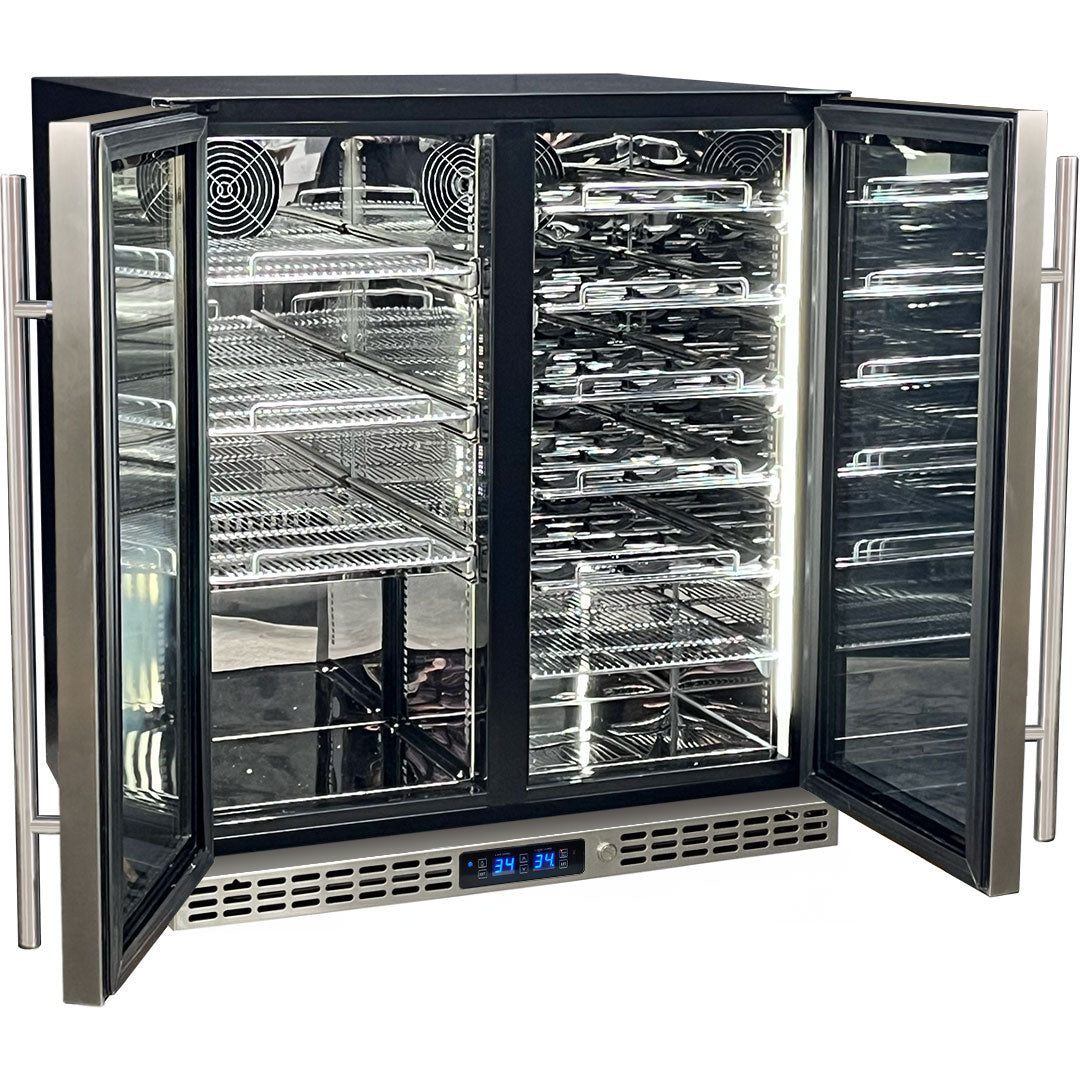 Schmick Under Bench  Beer And Wine Dual Zone Stainless Steel Heated Glass Bar Fridge - Model SK198D-HD