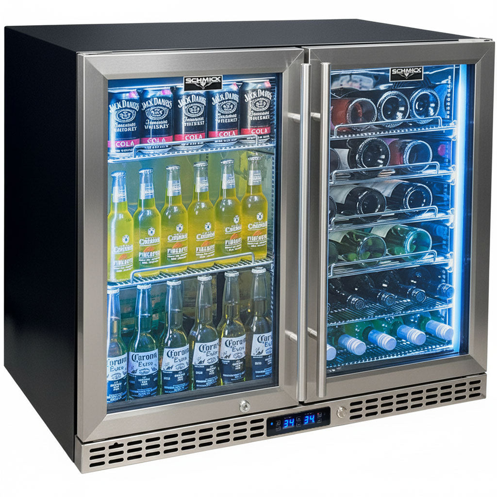 Schmick Under Bench Beer And Wine Dual Zone Bar Fridge - Model SK228D-HD
