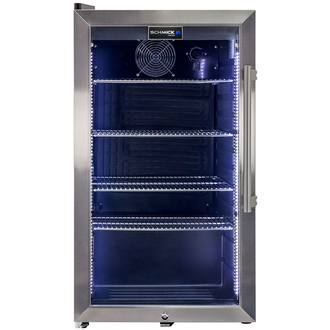 Schmick HUS-SC88L-SS - Outdoor Triple Glazed Alfresco Bar Fridge With Led Strip Lights, Lock and LOW E Glass, indoor use also perfect!