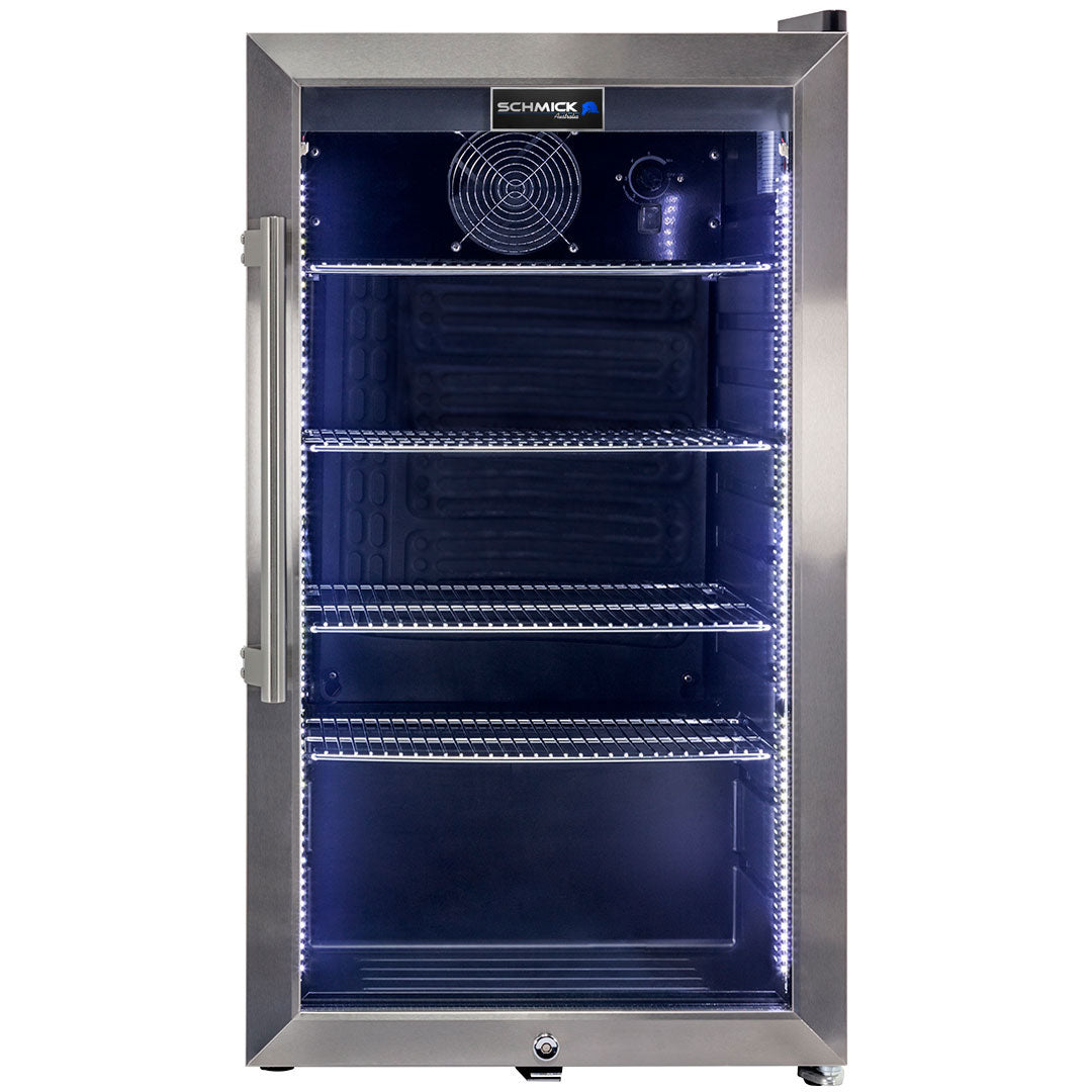 Schmick HUS-SC88-SS - Outdoor Triple Glazed Alfresco Bar Fridge With Led Strip Lights, Lock and LOW E Glass, indoor use also perfect!