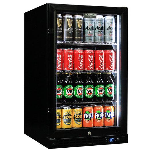 Schmick - SK126R-B-HD – Heated Glass Door Front Venting Under Bench Bar Fridge – 132 Litres