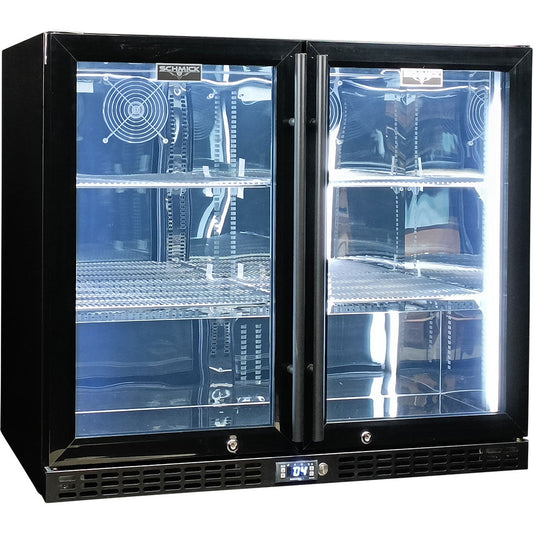 Schmick SK206-B-HD - Twin Door Quiet Running  Black Heated Glass Door Bar Fridge - 233 Litre