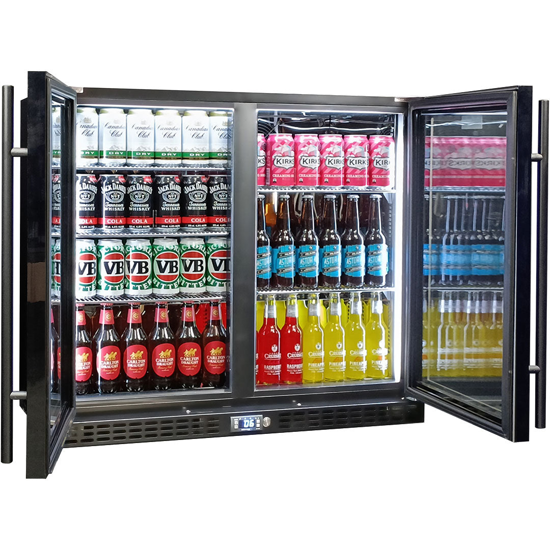 Schmick SK206-B-HD - Twin Door Quiet Running  Black Heated Glass Door Bar Fridge - 233 Litre
