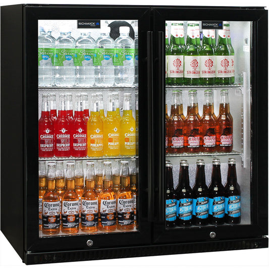 Outdoor Bar Fridge | 2 Door | Heated Glass | Black Finish | Indoor / Alfresco | Schmick SK190-B
