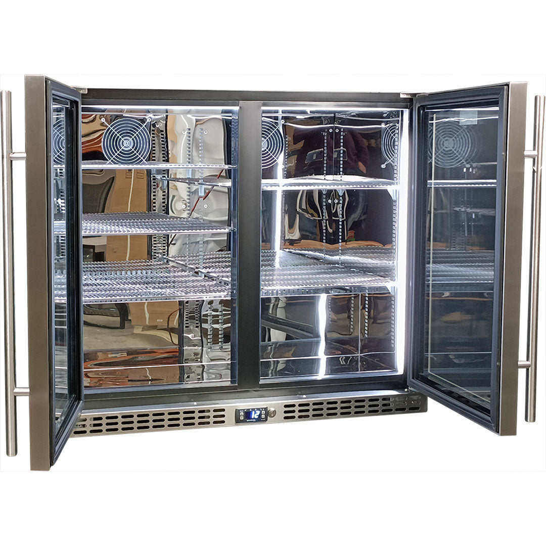 Schmick SK206-HD - Twin Door Quiet Running Stainless Steel Heated Glass Door Bar Fridge - Low Height