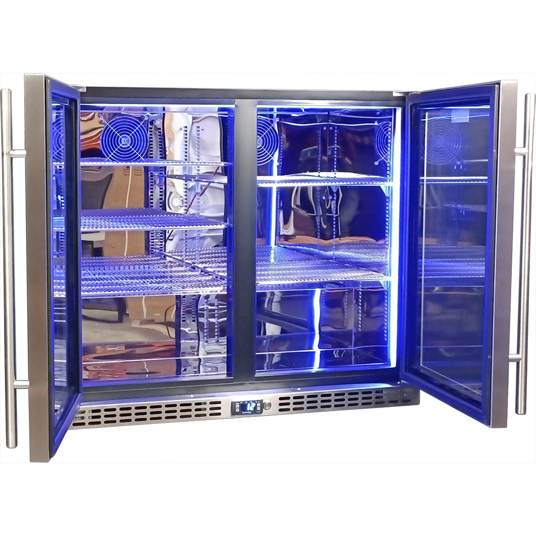 Schmick SK206-SS - Twin Door Quiet Running Stainless Steel Triple Glazed Glass Door Bar Fridge