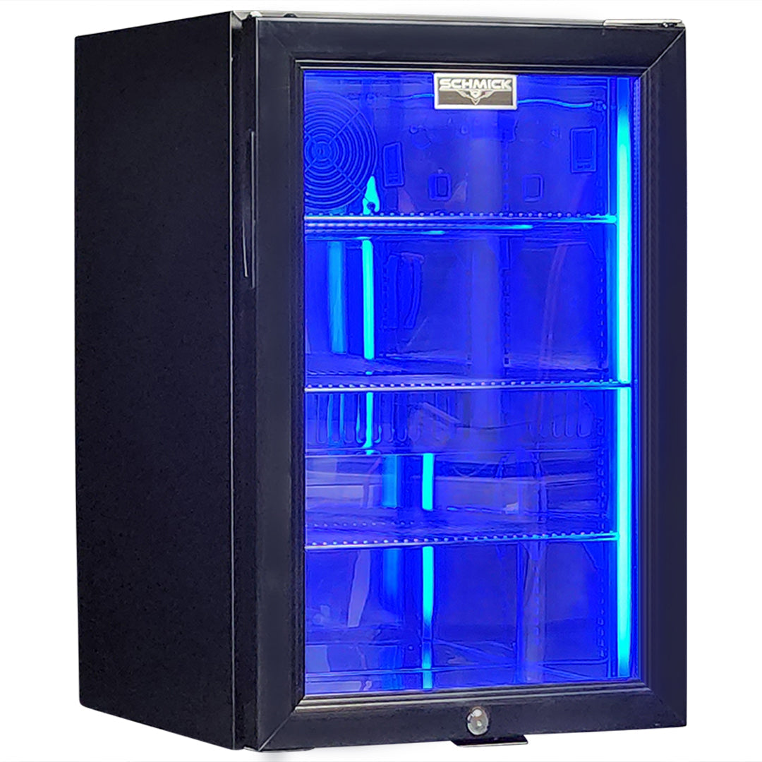 Classy Quiet 69Ltr Heated Glass Bar Fridge With Blue and White Led - Model SK68R-B-HD