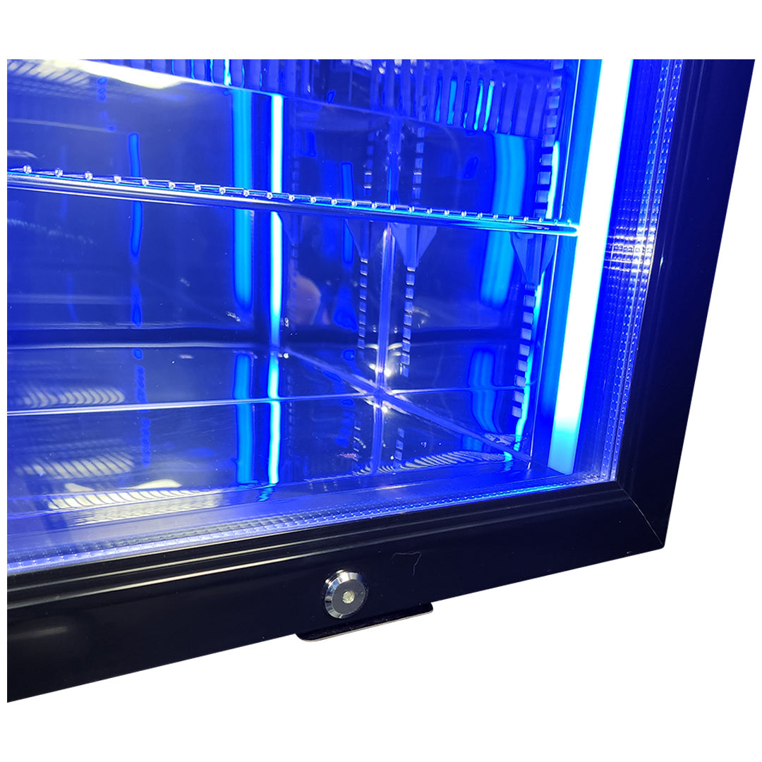 Classy Quiet 69Ltr Heated Glass Bar Fridge With Blue and White Led - Model SK68R-B-HD