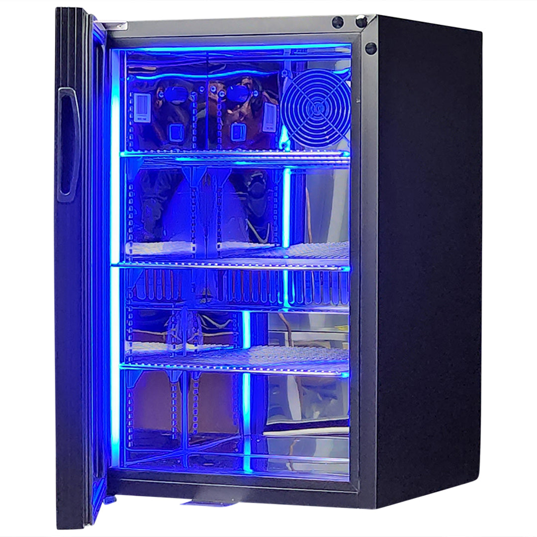 Classy Quiet 69Ltr Heated Glass Door Bar Fridge With Blue and White Led - Model SK68L-B-HD