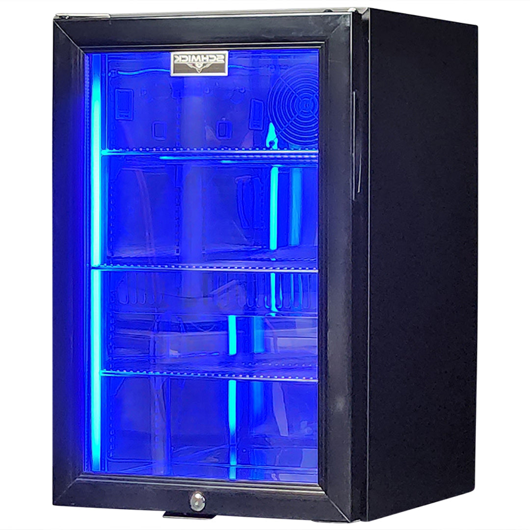 Classy Quiet 69Ltr Heated Glass Door Bar Fridge With Blue and White Led - Model SK68L-B-HD